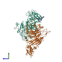 PDB entry 7mo8 coloured by chain, side view.