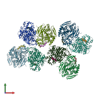 PDB entry 7mp4 coloured by chain, front view.