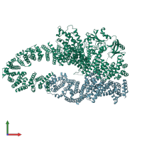 PDB entry 7mp5 coloured by chain, front view.