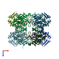 PDB entry 7mpm coloured by chain, top view.