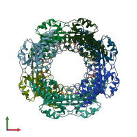 PDB entry 7mpq coloured by chain, front view.
