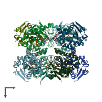 PDB entry 7mpq coloured by chain, top view.