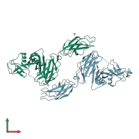 PDB entry 7mrm coloured by chain, front view.