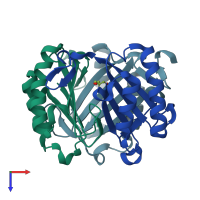 PDB entry 7mru coloured by chain, top view.