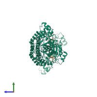 Homo dimeric assembly 1 of PDB entry 7msk coloured by chemically distinct molecules, side view.