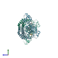 PDB entry 7msk coloured by chain, side view.