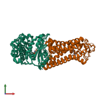 PDB entry 7mt9 coloured by chain, ensemble of 6 models, front view.