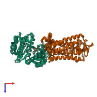 PDB entry 7mt9 coloured by chain, ensemble of 6 models, top view.