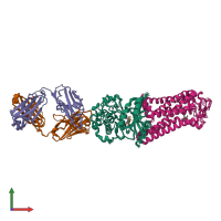 PDB entry 7mta coloured by chain, ensemble of 6 models, front view.