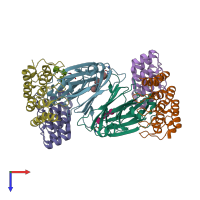 PDB entry 7mxi coloured by chain, top view.