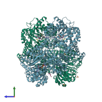 PDB entry 7my9 coloured by chain, side view.