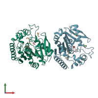 PDB entry 7myg coloured by chain, front view.