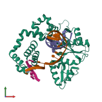 PDB entry 7mz0 coloured by chain, front view.