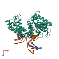 PDB entry 7mz0 coloured by chain, top view.