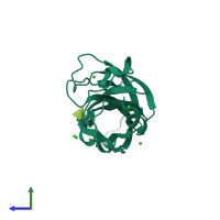 PDB entry 7mzq coloured by chain, side view.