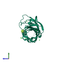 PDB entry 7mzs coloured by chain, side view.