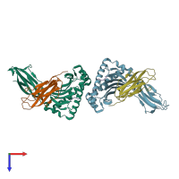 PDB entry 7n1b coloured by chain, top view.