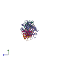 PDB entry 7n1f coloured by chain, side view.