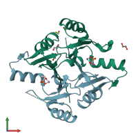 PDB entry 7n7g coloured by chain, front view.