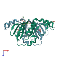 PDB entry 7n7g coloured by chain, top view.