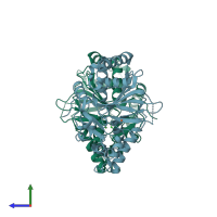 PDB entry 7n7v coloured by chain, side view.