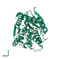 PDB entry 7nb5 coloured by chain, side view.