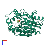 PDB entry 7nb5 coloured by chain, top view.