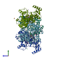 PDB entry 7nbd coloured by chain, side view.