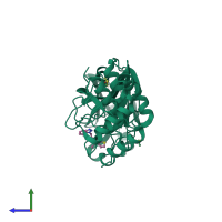 PDB entry 7nbt coloured by chain, side view.