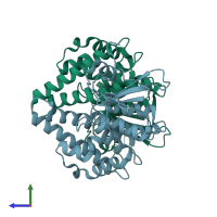 PDB entry 7ncb coloured by chain, side view.