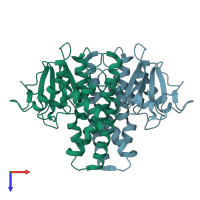 PDB entry 7ncb coloured by chain, top view.