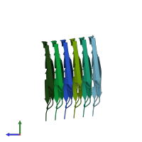 PDB entry 7nck coloured by chain, side view.