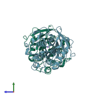 PDB entry 7nei coloured by chain, side view.