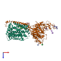 PDB entry 7nf8 coloured by chain, top view.