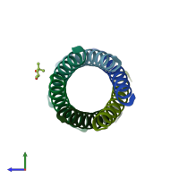 PDB entry 7nfg coloured by chain, side view.