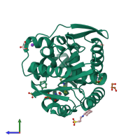 PDB entry 7nfz coloured by chain, side view.