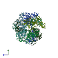 PDB entry 7ngl coloured by chain, side view.