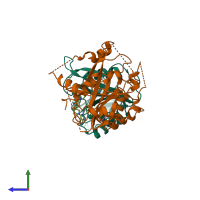 PDB entry 7nhg coloured by chain, side view.