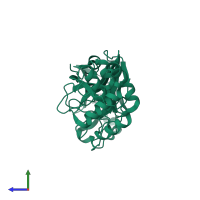 PDB entry 7nij coloured by chain, side view.