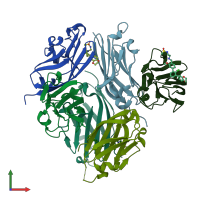 PDB entry 7nld coloured by chain, front view.