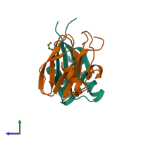 PDB entry 7nlj coloured by chain, side view.