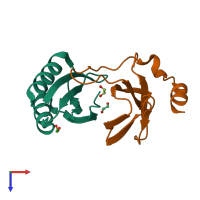 PDB entry 7nlj coloured by chain, top view.