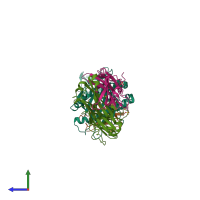PDB entry 7nmg coloured by chain, side view.