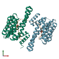 PDB entry 7nmz coloured by chain, front view.