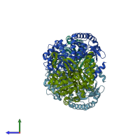 PDB entry 7nn1 coloured by chain, side view.