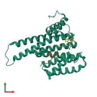 PDB entry 7npb coloured by chain, front view.