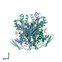 PDB entry 7npx coloured by chain, side view.