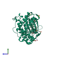 PDB entry 7nr8 coloured by chain, side view.