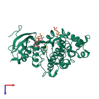 PDB entry 7nr8 coloured by chain, top view.