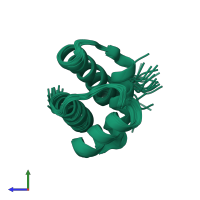 PDB entry 7nrn coloured by chain, ensemble of 20 models, side view.